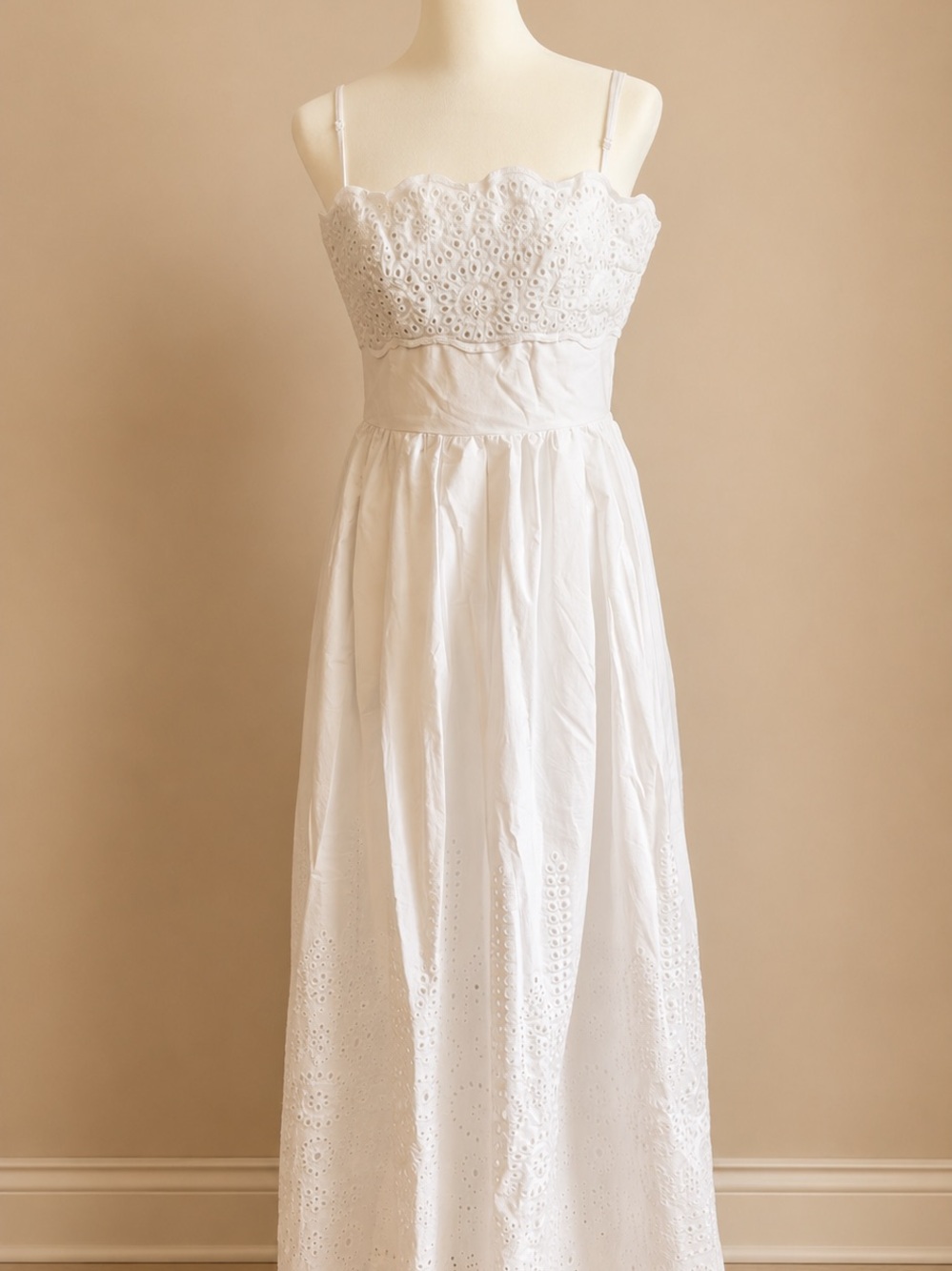 Susana Monaco  White cotton Eyelet Spaghetti Strap Maxi Dress